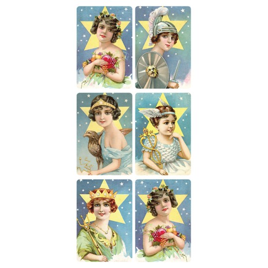 1 Sheet of Stickers Victorian Beauties with Stars ~ Trade Card Style